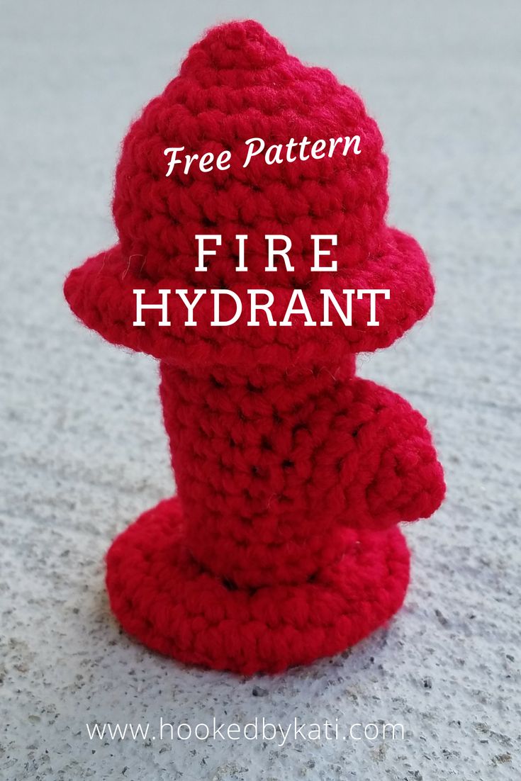 a crocheted fire hydrant with the words free pattern on top and bottom