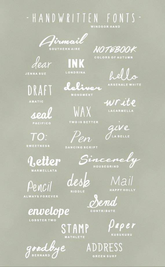 a bunch of different type of handwriting written in white ink on a gray background with the words handwritten fonts above them