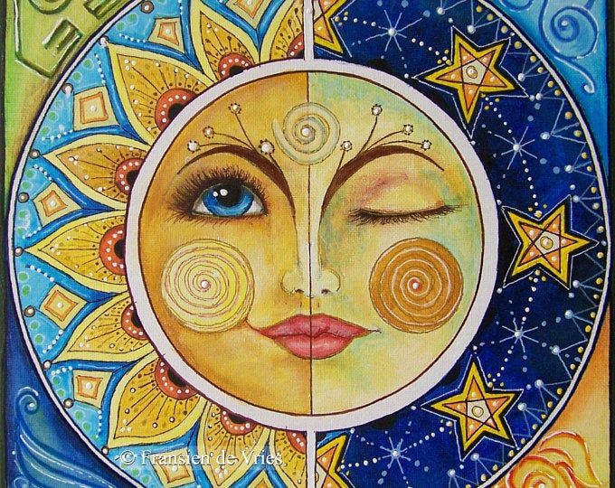 the sun and moon are depicted in this painting