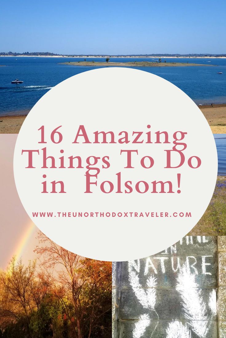 the beach with text overlay that reads 16 amazing things to do in folsom