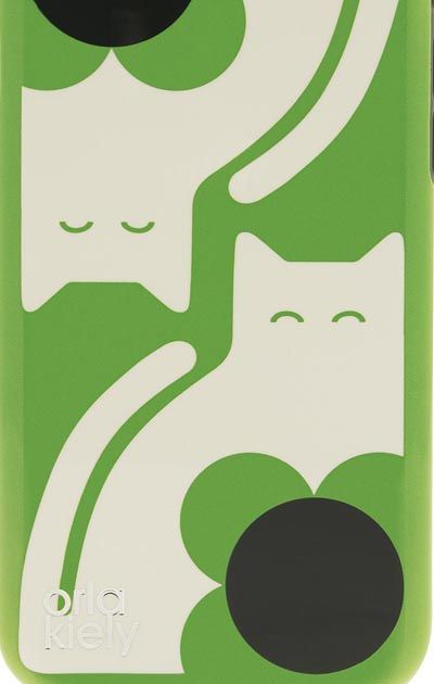 a green phone case with two cats on it