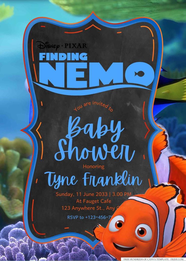 the finding nemo baby shower is on display