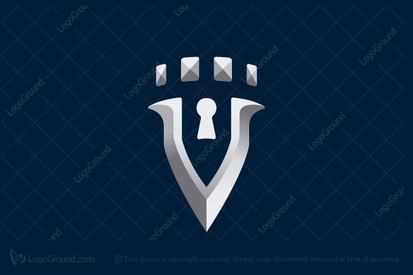 an abstract logo with the shape of a shield and keyhole on it's side