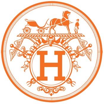 an orange and white circle with the letter h in it's center surrounded by horses