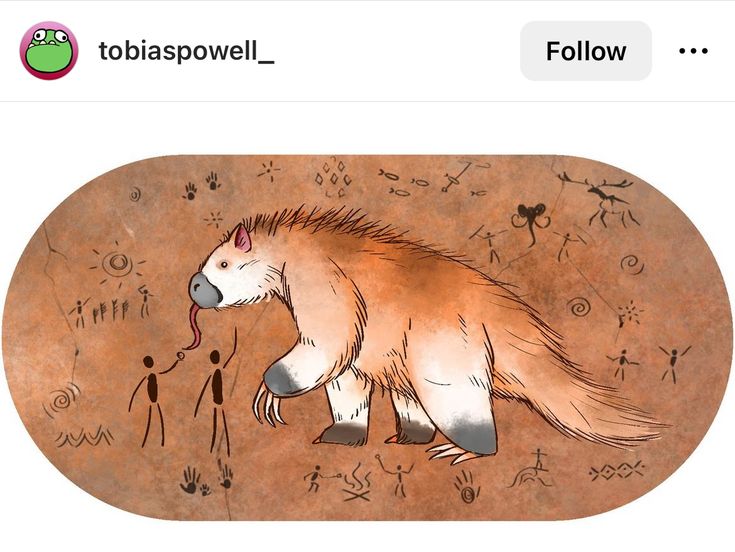 an animal is walking on the ground in front of some people and writing that says tobiaspovveli follow