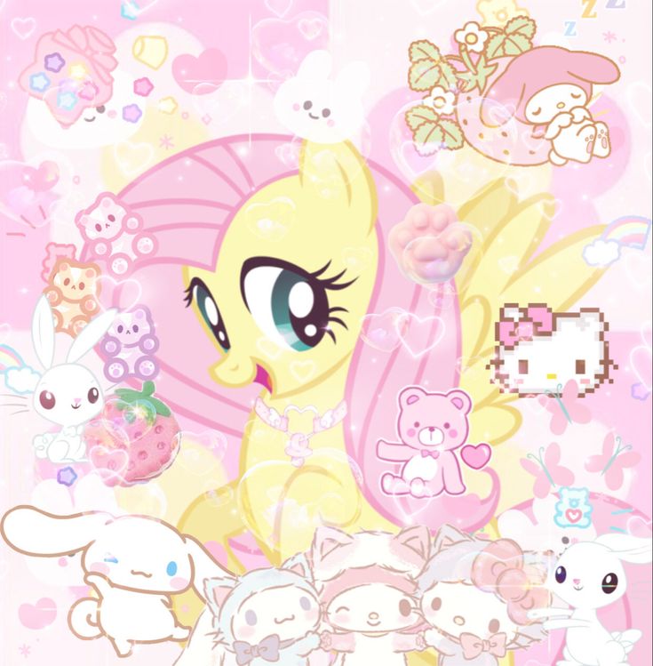 the pink pony is surrounded by other cartoon characters