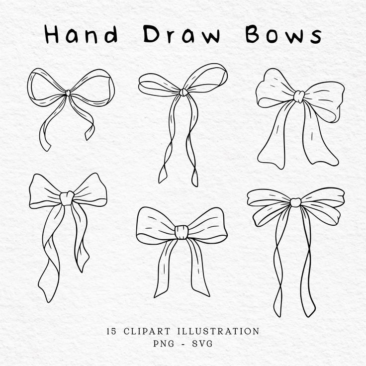 hand drawn bows with ribbons on white paper