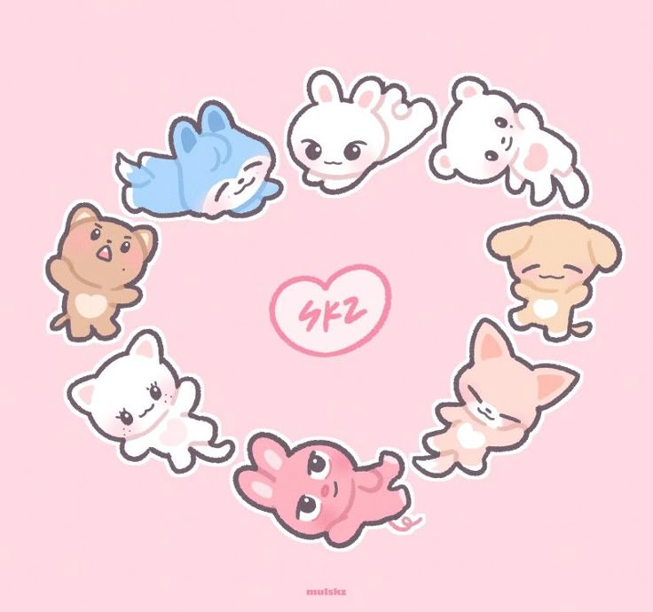 an image of cute animal stickers arranged in the shape of a circle on a pink background