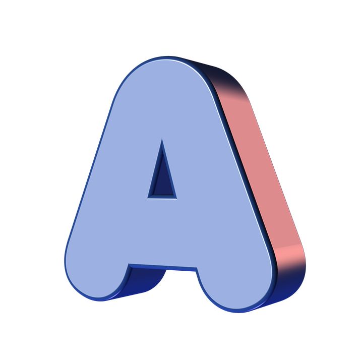 the letter a is blue and pink