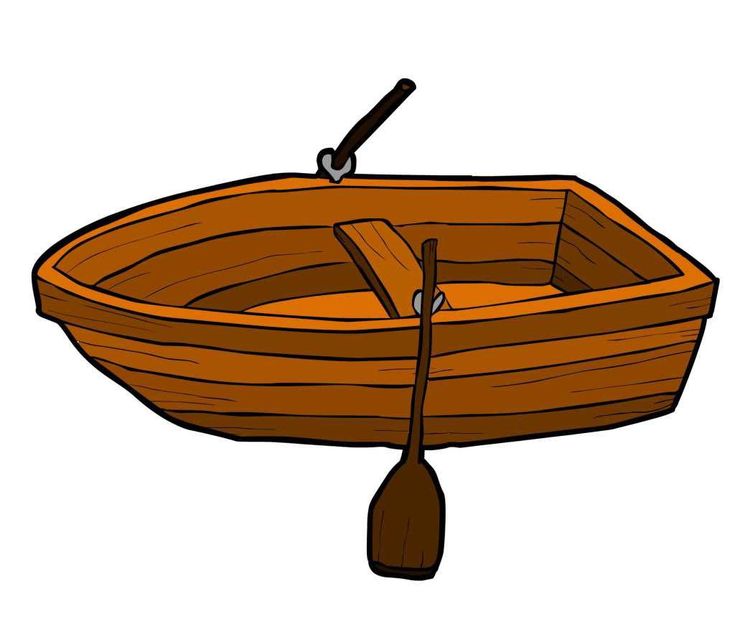 a wooden boat with two oars floating on water