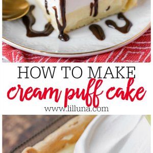 how to make cream puff cake with chocolate drizzle on the top and bottom