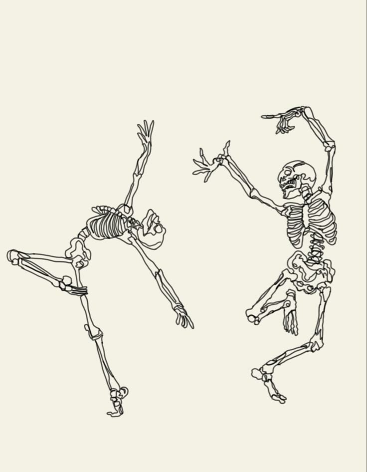 two skeletons are dancing in the air