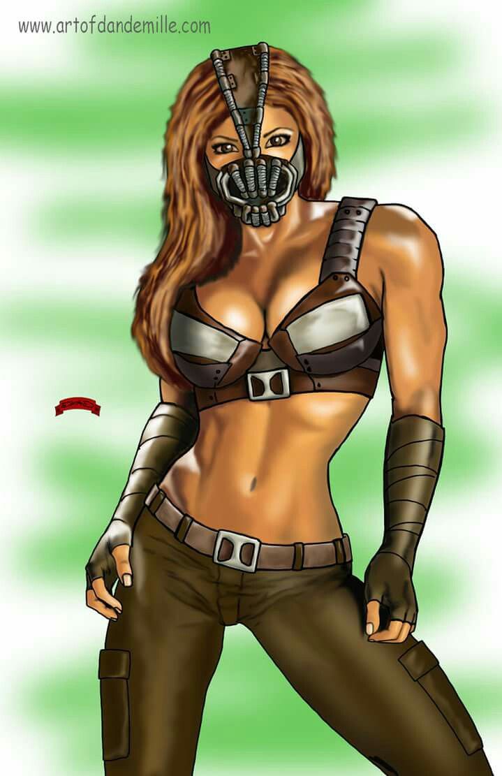 a drawing of a woman wearing a mask and leather pants with her hands on her hips