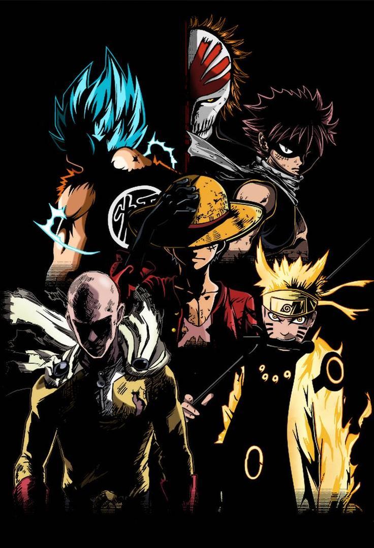 an image of some anime characters on a black background