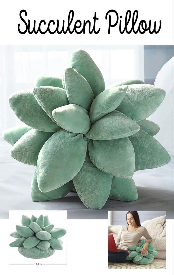 a bunch of pillows sitting on top of a bed with the words succulent pillow