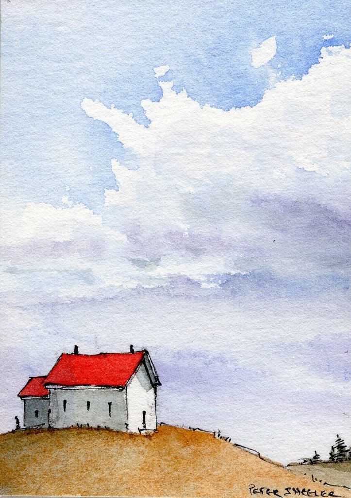 a painting of a house on top of a hill