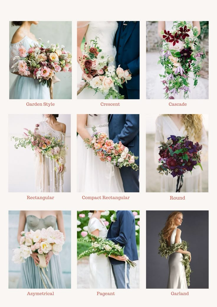 wedding bouquets with different colors and sizes