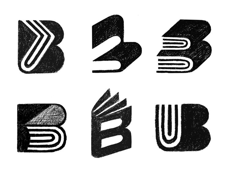 six different type of logos designed in black and white, each with the letter b