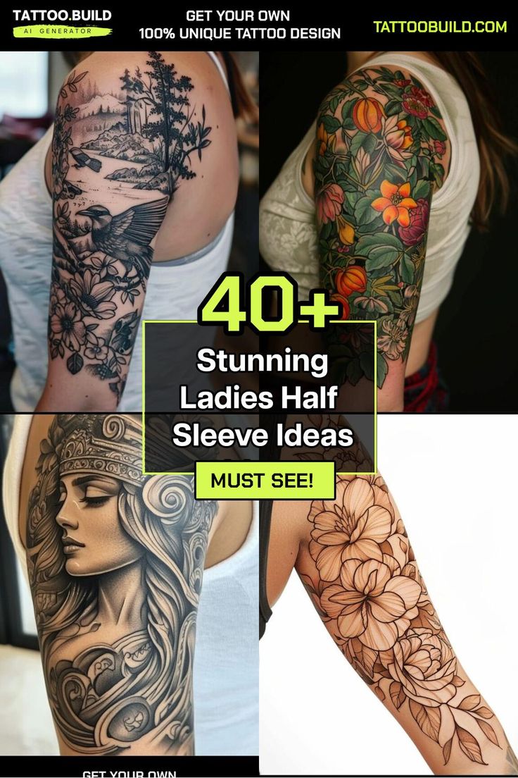 Sophisticated Womens Half Sleeve Tattoo Inspiration Tattoo Build Womens Half Sleeve Tattoo, Half Sleeve Tattoo Ideas, Womens Half Sleeve, Half Arm Sleeve Tattoo, Sleeve Tattoo Designs, Unique Half Sleeve Tattoos, Lower Arm Tattoos, Arm Sleeve Tattoos For Women, Half Sleeve Women