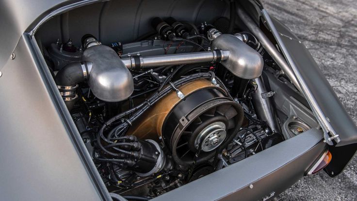 the engine compartment of a sports car