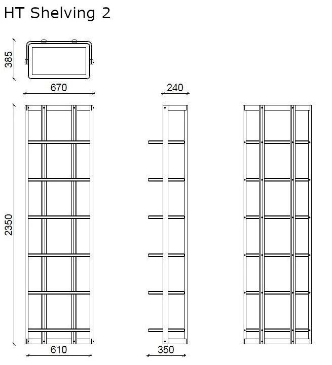 the drawing shows three shelves with different heights