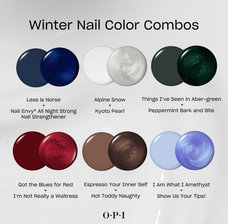 True Winter Nail Polish, Winter Nail Palette, Deep Winter Nail Polish, Christmas Nail Colors 2024, Opi Christmas Nails, Two Colour Nails Color Combos, Nail Colour Combination, Winter Color Palette Nails, Opi Christmas Colors