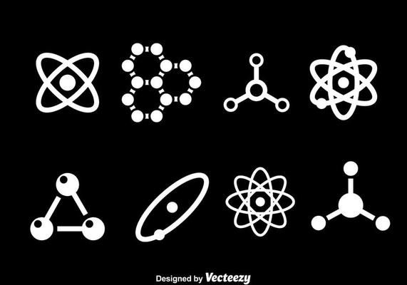 the science icon set is shown in black and white, as well as an image of various