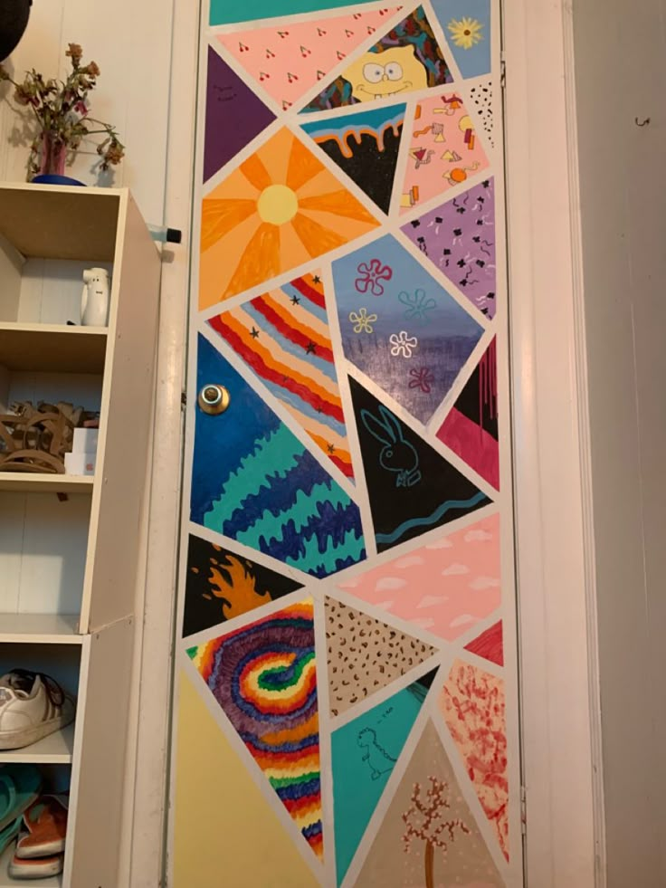 the door is decorated with many colorful designs