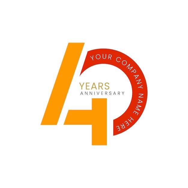 the four years anniversary logo is shown in orange and red, with an arrow pointing up to