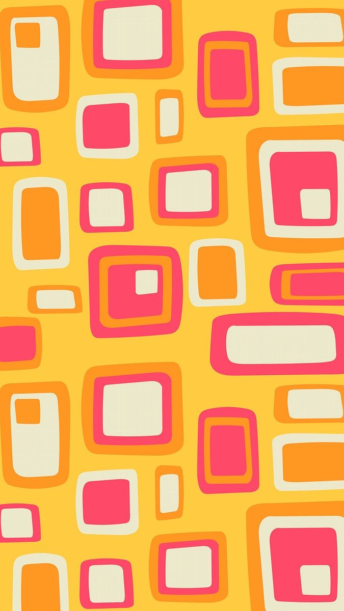 an orange and pink abstract pattern with square shapes on yellow background, suitable for wallpaper or fabric