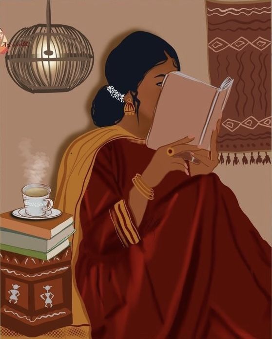 a painting of a woman reading a book