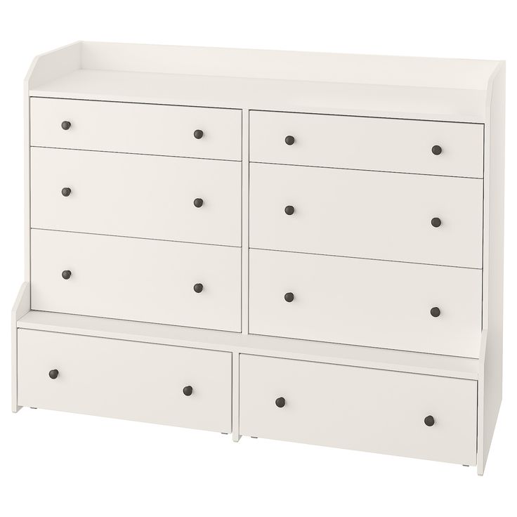 a white dresser with six drawers and two doors