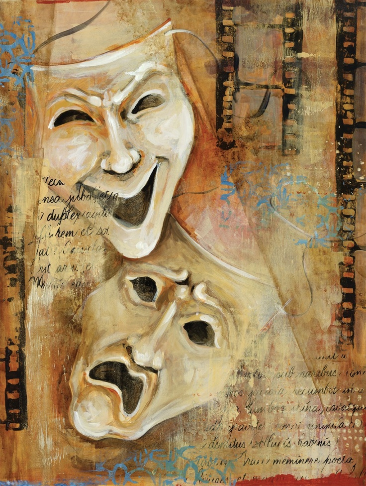 two masks with words on them, one is white and the other has brown paint