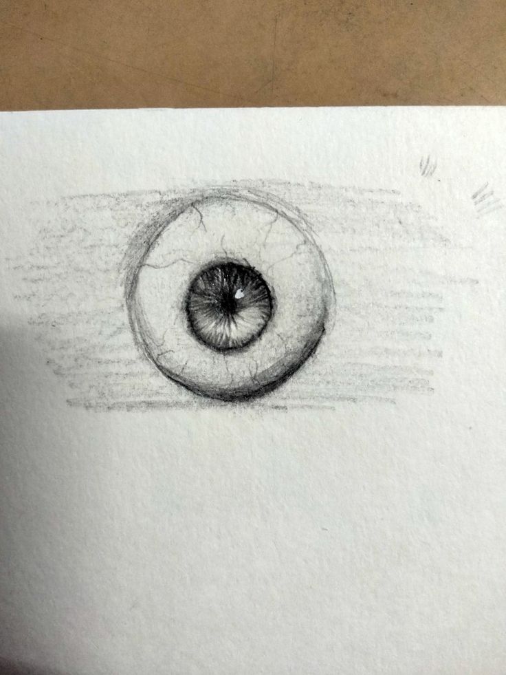 a pencil drawing of an eyeball in the middle of a piece of white paper