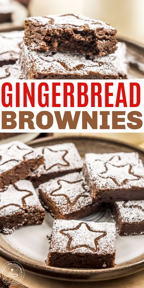 gingerbread brownies on a plate with the words gingerbread brownies over it