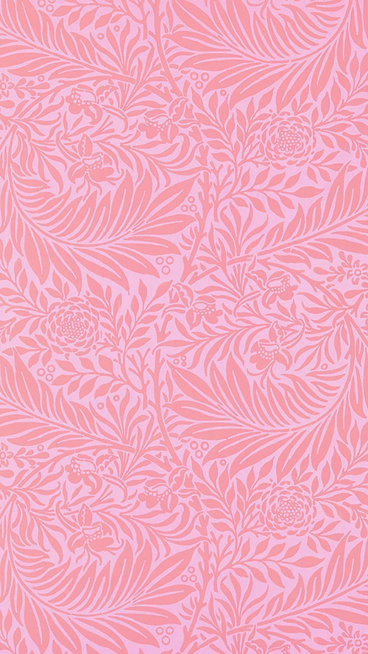 a pink wallpaper with leaves and flowers on the bottom right corner is an abstract design