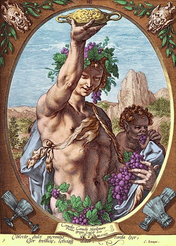 a painting of a naked man holding grapes