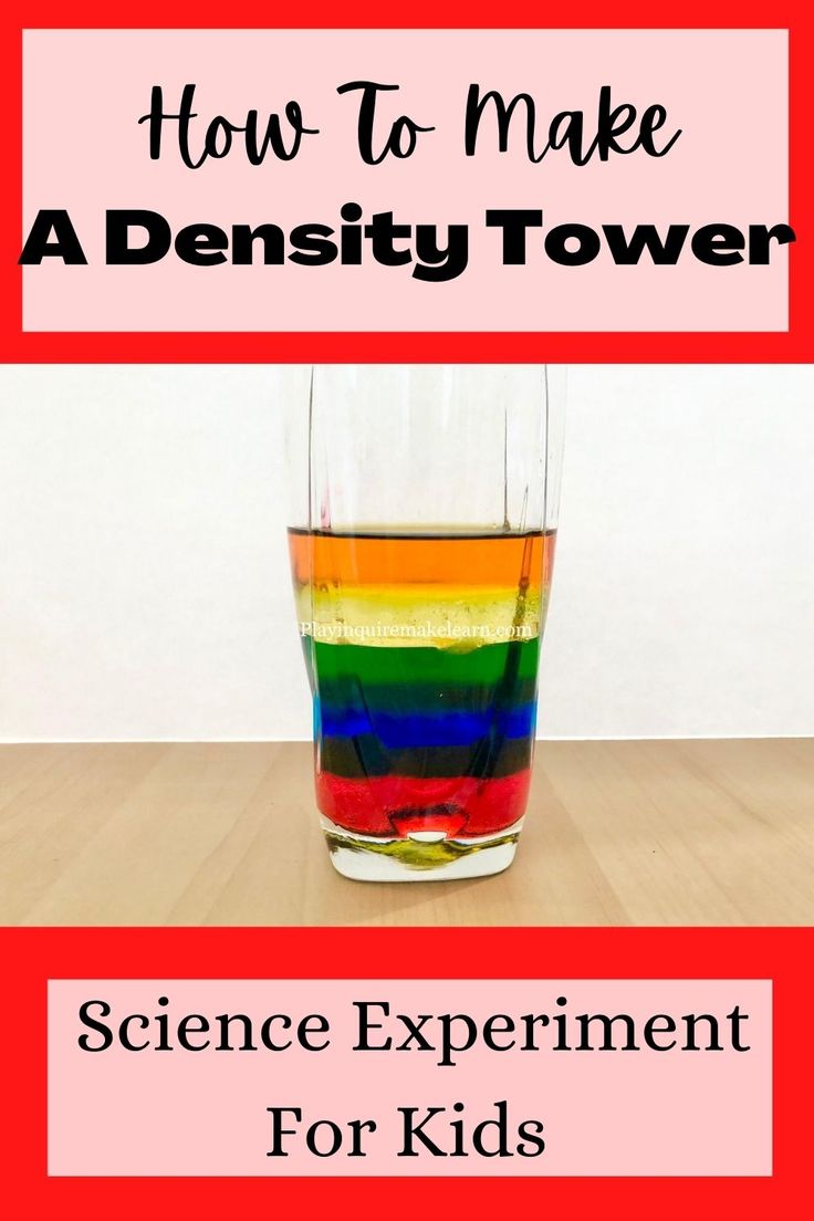 a rainbow colored liquid in a glass with the words how to make a density tower science experiment for kids