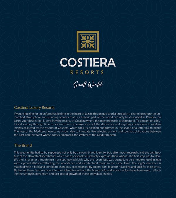 the logo for costara resort, which is located at the end of a dark blue background