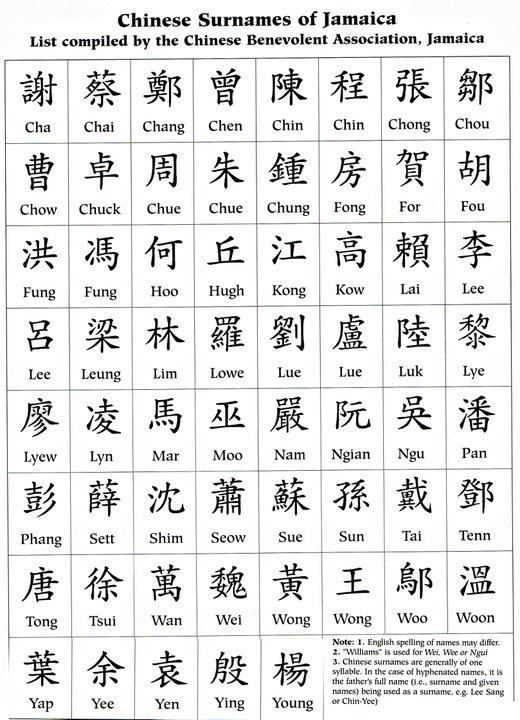 Chinese Jamaican Chinese Surnames, Kalimba Notes, Lee Name, Asian Names, Chinese Language Words, Mandarin Chinese Learning, English Spelling, Jamaican Culture, Best Character Names