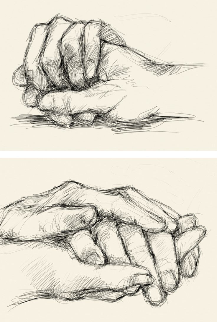 two drawings of hands holding each other