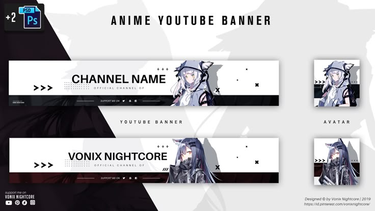 three banners with anime characters in black and white