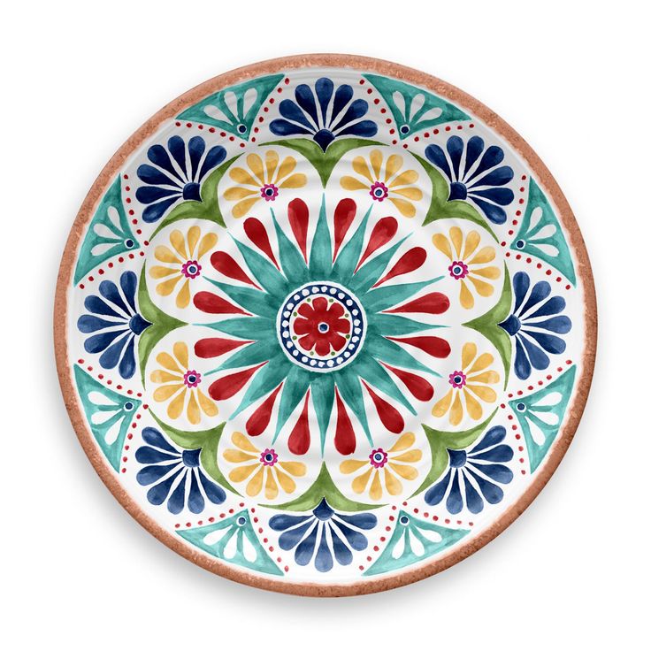 a colorful plate is shown on a white background