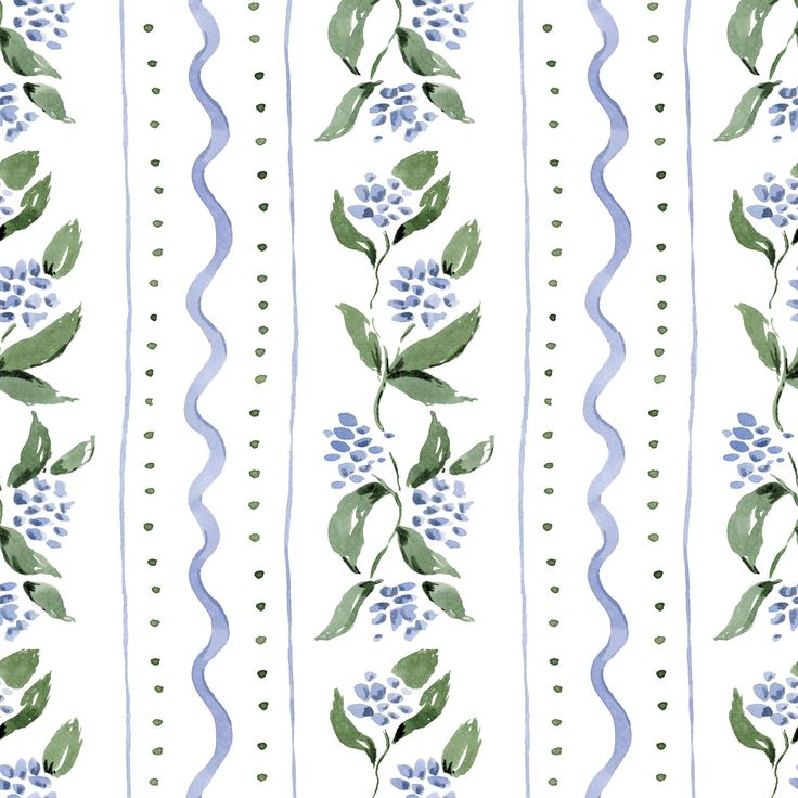 a blue and green striped pattern with flowers