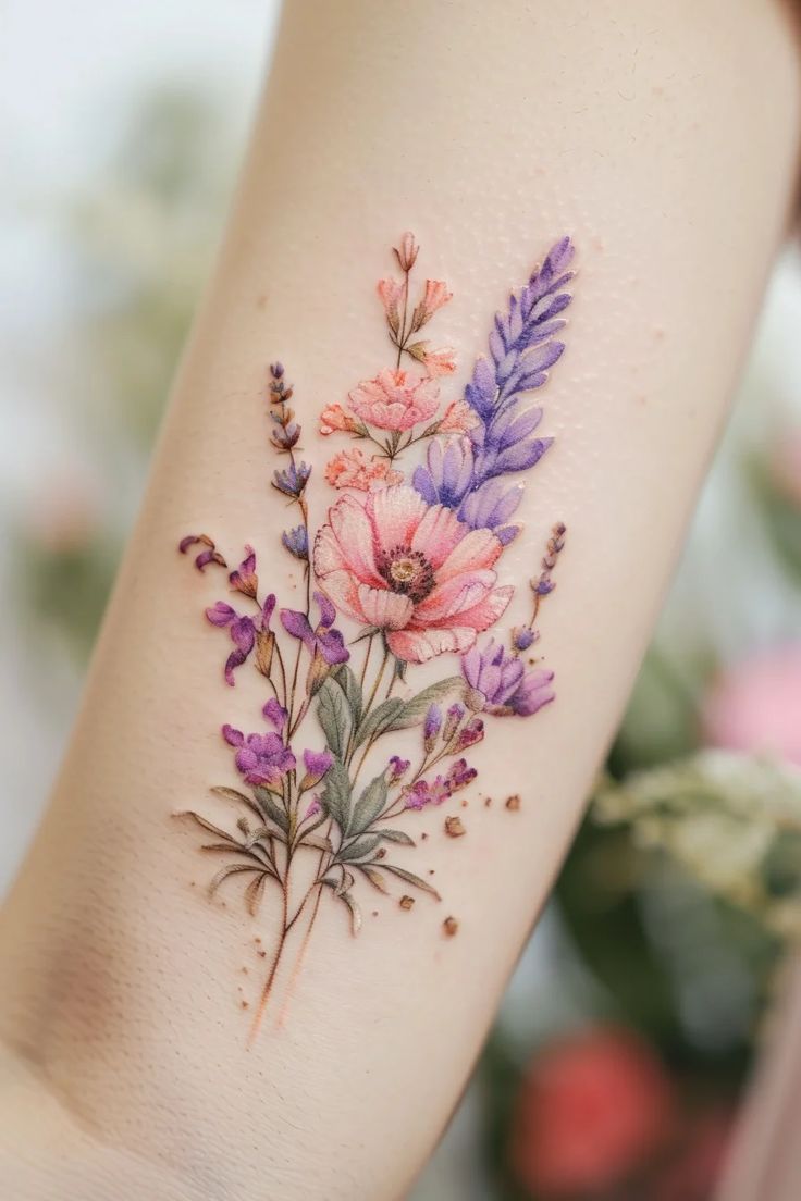 a woman's arm with flowers painted on it