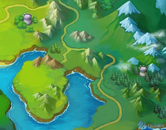 an image of a game map with mountains and trees in the background ...