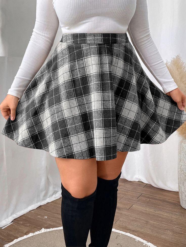 Dark Grey Casual Collar Fabric Plaid Flared Embellished Non-Stretch ...