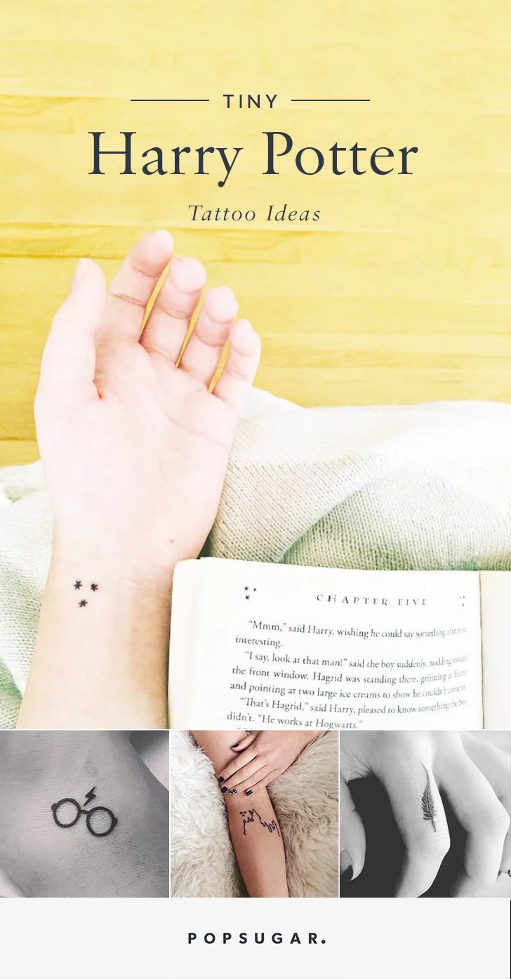 harry potter tattoos on her wrist and hand with the words, tattoo ideas in front of them