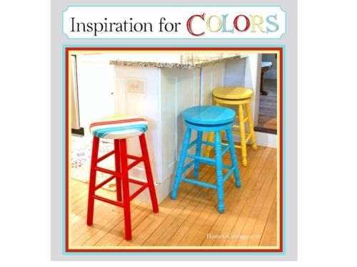 an image of three stools that are painted blue and yellow with the words inspiration for colors