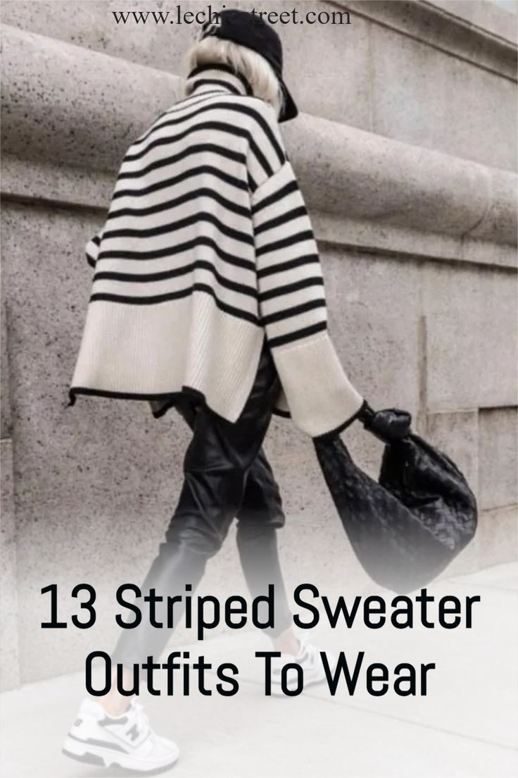 https://www.lechicstreet.com/the-striped-sweater-13-striped-sweater-outfits-to-wear/ Striped Sweater Outfit Winter, Striped Sweater Outfits, Converse Sneakers Outfit, Sweater Outfit Winter, Midi Satin Skirt, Skirts Leather, Sweater Outfit Ideas, Striped Sweater Outfit, Classic Sweaters